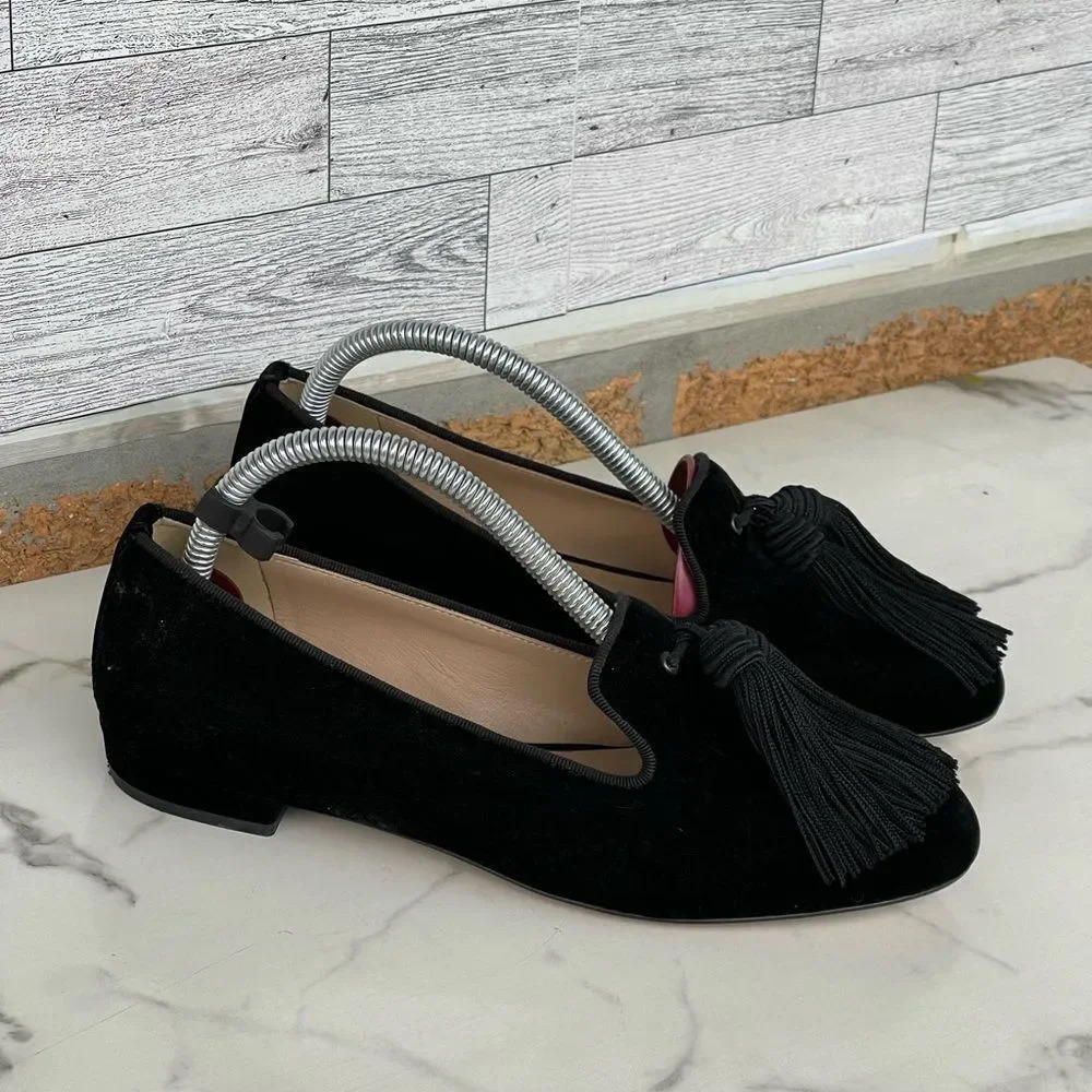 M.Gemi Fiamma black velvet tassel loafer size 5